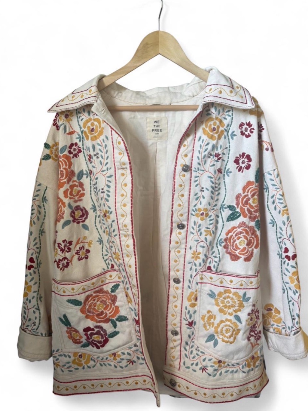 We The Free Cream Floral Embroidered Utility Jacket